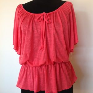 Salmon Pink Boho Top Blouse NWT